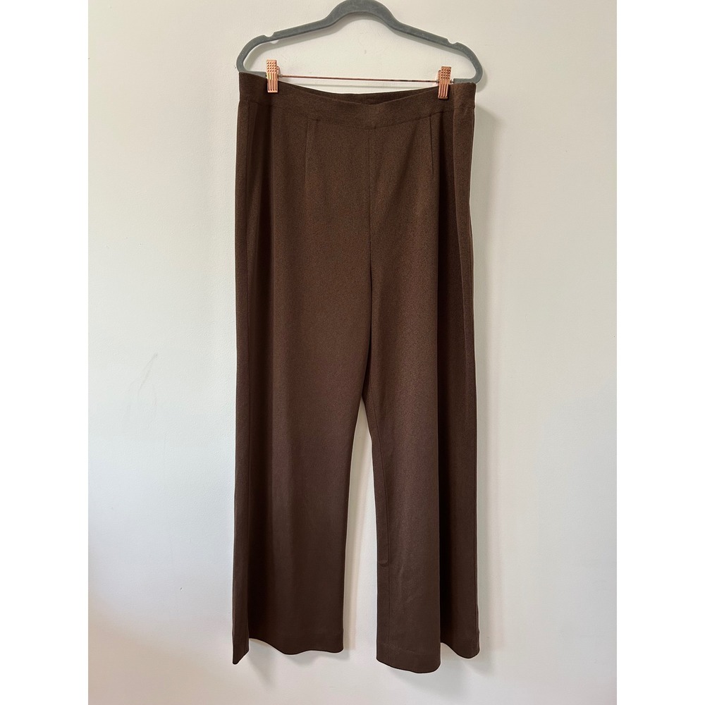 Misook Brown Knit Wide Leg Pants XL Elastic Waist Pull On Trousers Professional